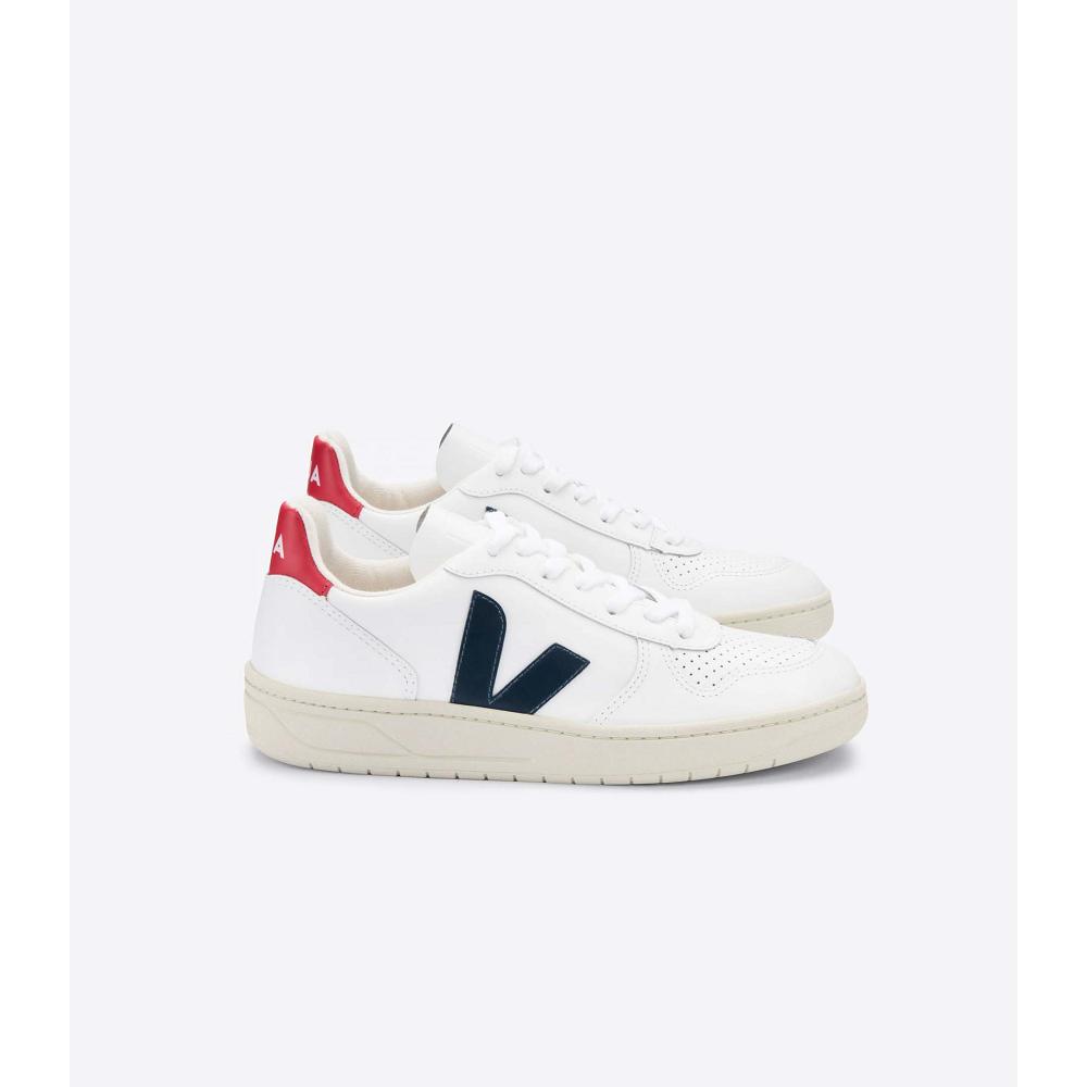 Veja V-10 LEATHER Joggesko Dame White/Black/Red | NO 664NWY